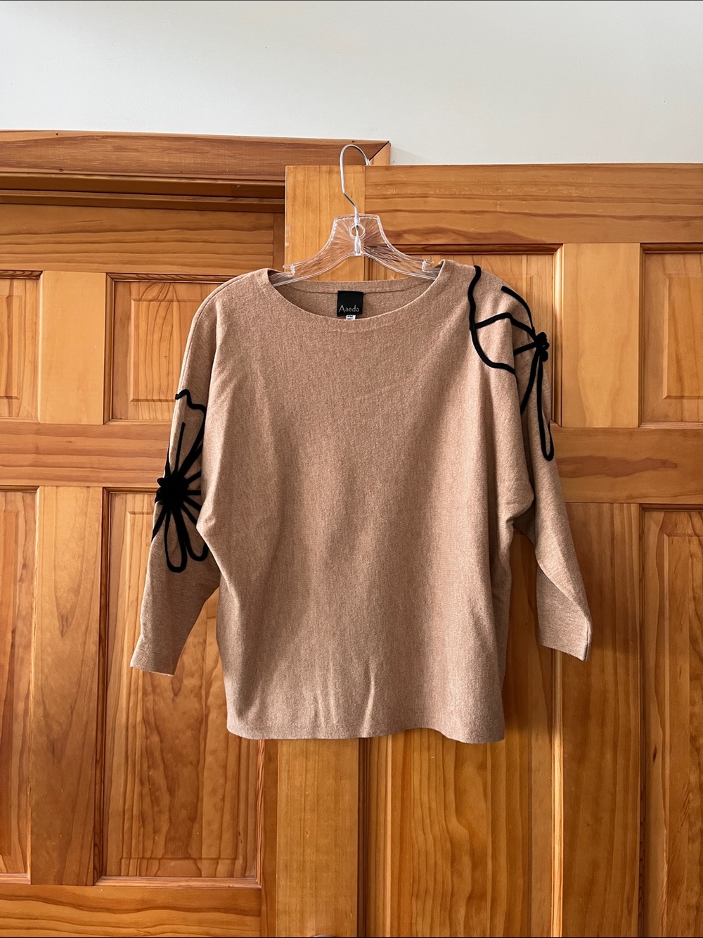 AVEDA Camel Sweater with Black Floral Accents